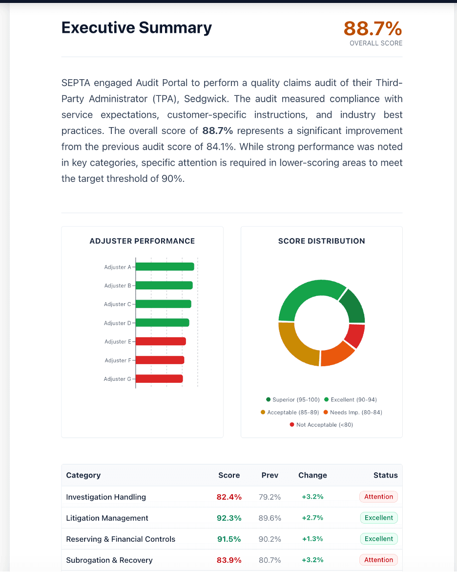 Audit Portal sample report page